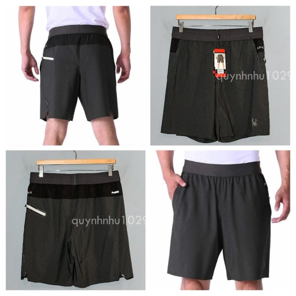 Spyder Men's Proweb Stretch Zippered Pockets Active Shorts in Black color - Picture 1 of 9